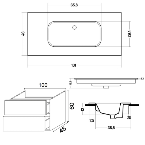 Тумба с раковиной  INDA Piccadilly 100MG XO101SFBO фото 4
