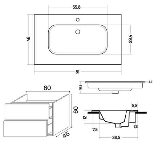 Тумба с раковиной  INDA Piccadilly 80BD XO081FMG фото 4