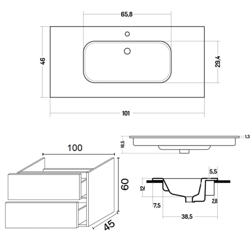 Тумба с раковиной  INDA Piccadilly 100MW XO101FBO фото 4