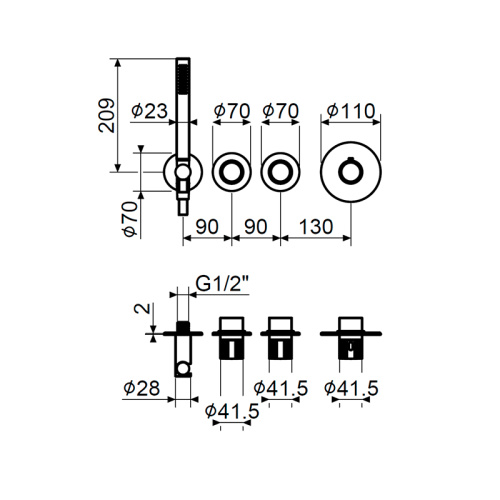 Внешняя часть смесителя для душа Plumberia Selection Modular IXO XMT1801CR фото 2