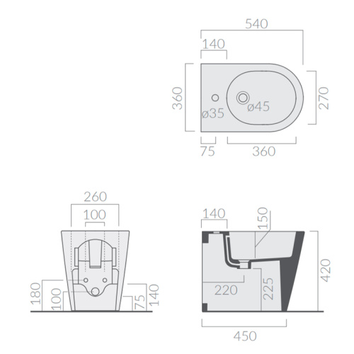 Биде напольное Galassia CORE 7352SA фото 2