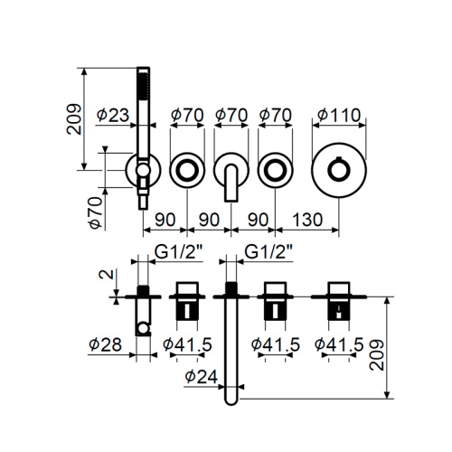 Внешняя часть смесителя для душа Plumberia Selection Modular IXO XMT1800CS фото 2