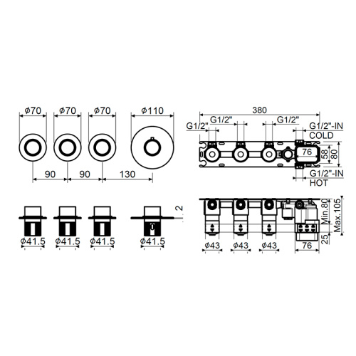 Комплект смесителя для душа Plumberia Selection Modular IXO KITXMT1803BO фото 2