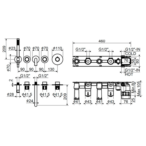 Комплект смесителя для душа Plumberia Selection Modular IXO KITXMT1800RS фото 2