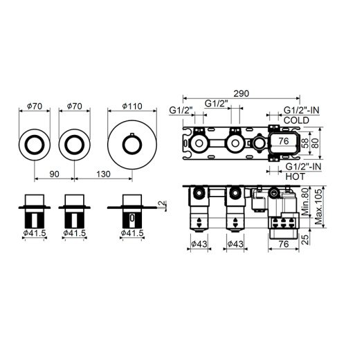 Комплект смесителя для душа Plumberia Selection Modular IXO KITXMT1802RS фото 2