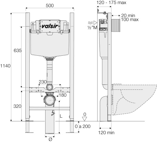 Система инсталляции для унитазов VALSIR WINNER S BLOCK C/FOD H1140 D.90/110MEC фото 2