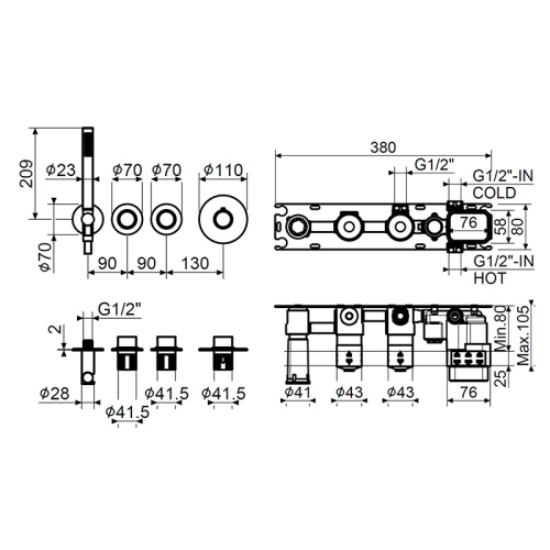 Комплект смесителя для душа Plumberia Selection Modular IXO KITXMT1801BO фото 2